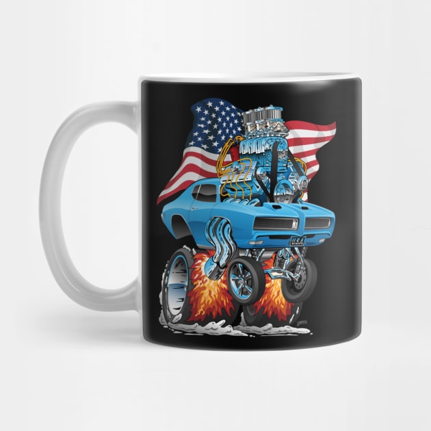 Patriotic Sixties American Muscle Car with USA Flag Cartoon by hobrath